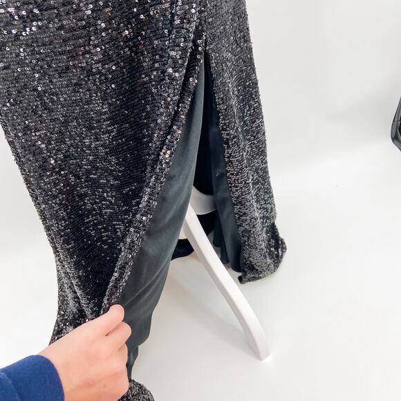 Rene Ruiz Dress Sz 12 Black Sequin Gown Formal Off The Shoulder Metallic Evening - Picture 9 of 13